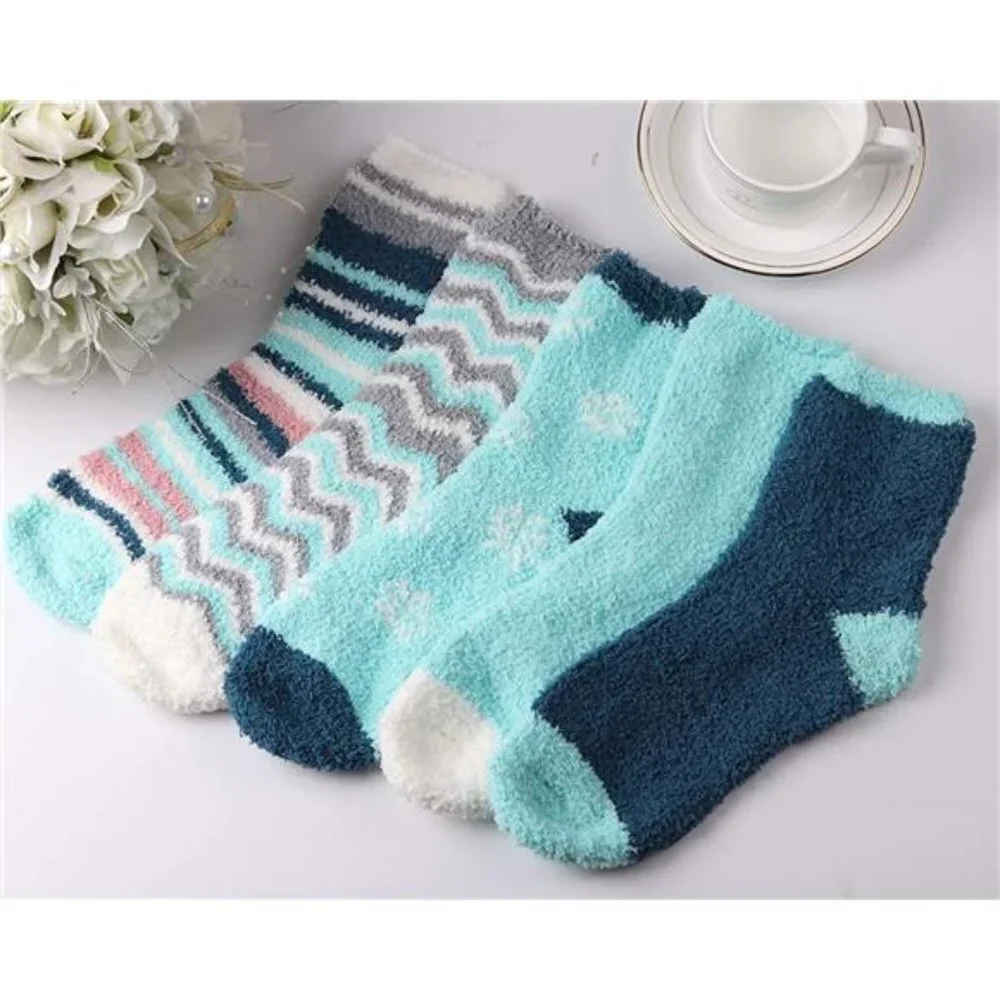 5 Pairs Women's Fluffy Plush Crew Slipper Sock For Girls Warm for Winter